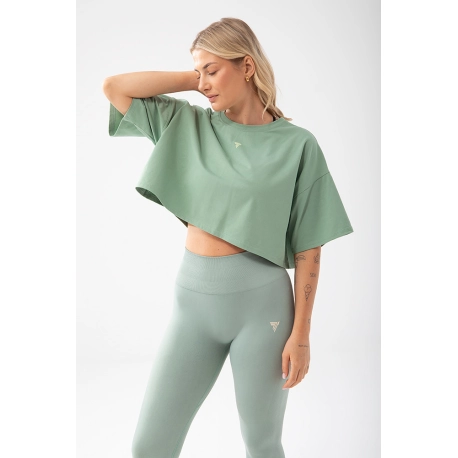 Trec Wear Zielony T-shirt damski crop top Trecgirl Basic T-shirt 160 Green